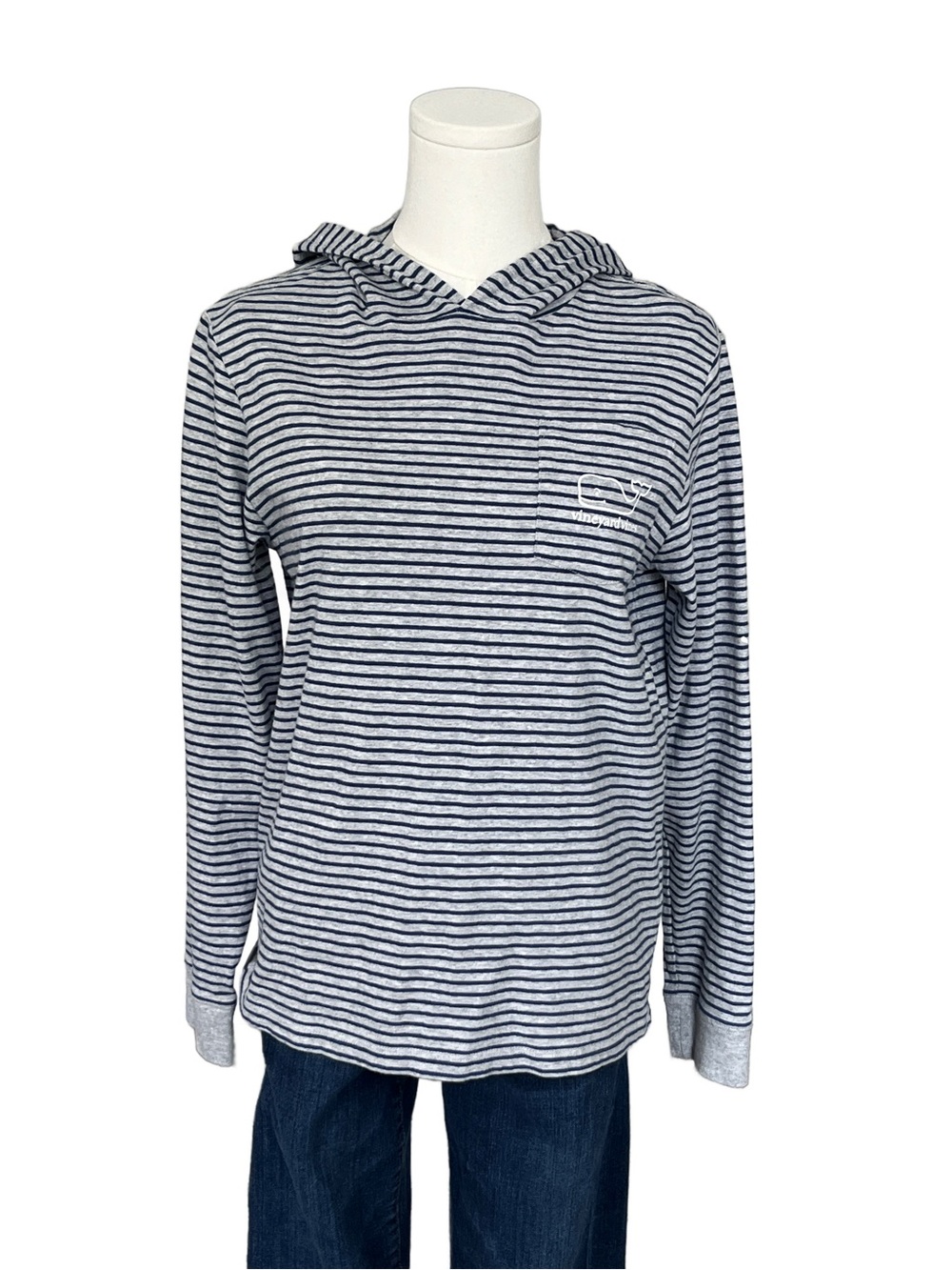 Vineyard Vines Navy and White Striped Crewneck Hoodie - Size L